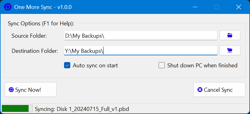 One More Sync application interface